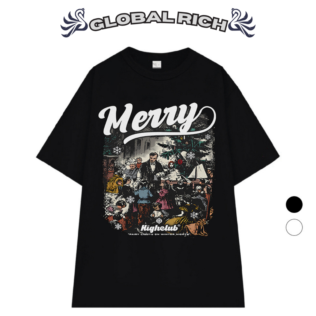 Áo Thun Global Rich Premium Tee Merry Christmas Vintage Art