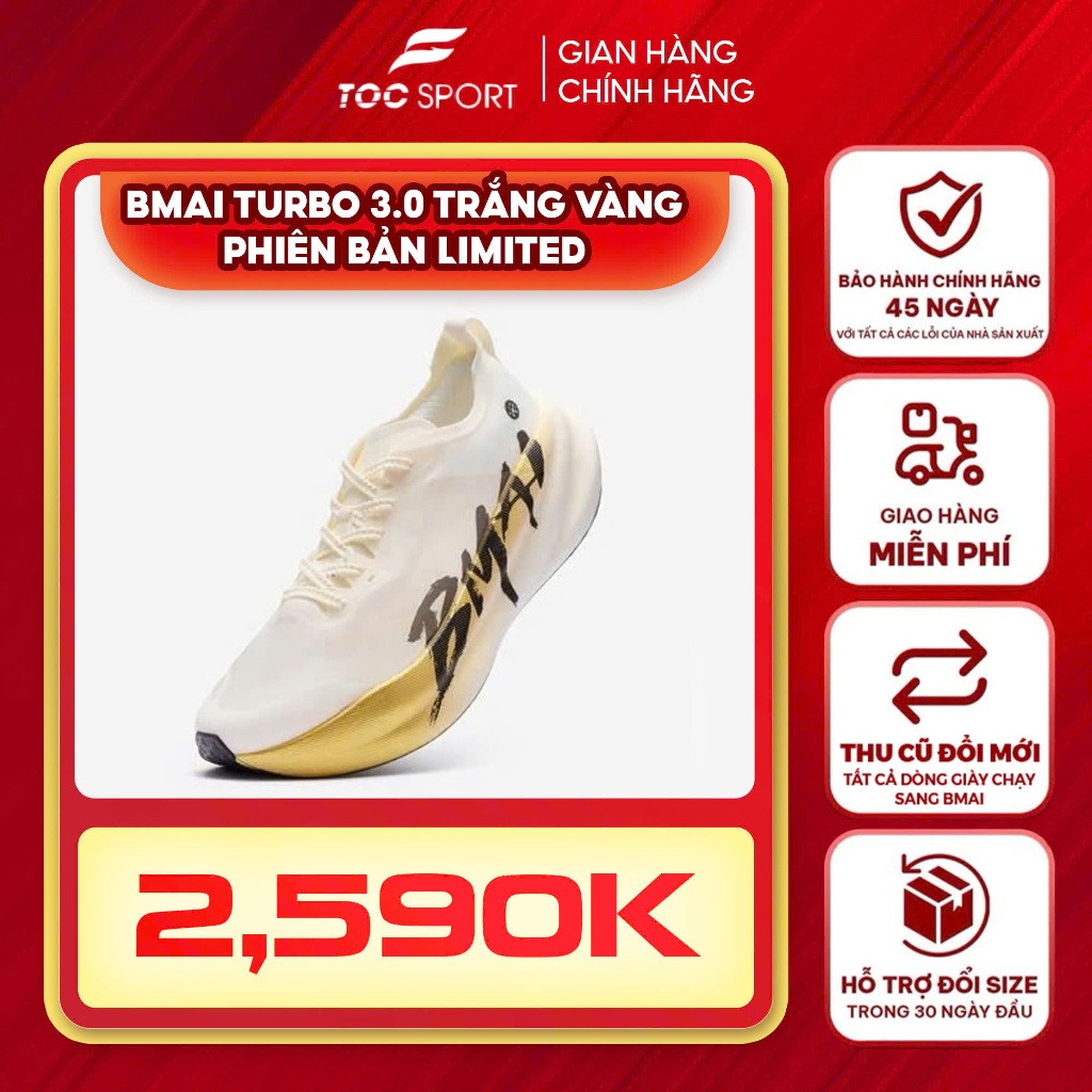 Giày Bmai | Giày Chạy Bộ | Bmai Turbo 3.0 Full Carbon - Trắng Đế Vàng - Bản Đặc Biệt Số Lượng Giới H