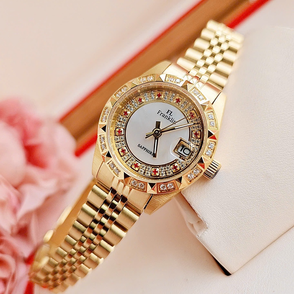 Đồng Hồ Nữ Franklin Fl8686 Vàng Mặt Trắng Size 26mm - Máy Pin Japan