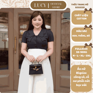  Áo nữ Bigsize công sở cổ nơ phối nút bọc vải chất cotton mềm mịn thanh lịch sang trọng 50-90kg-LUCY Bigsize CT23-190  