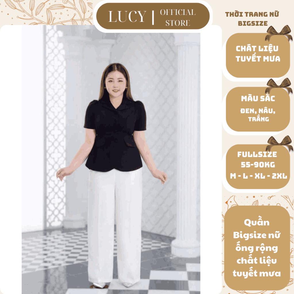  Quần Bigsize nữ ống rộng quần dài 2 lớp dày dặn chất tuyết mưa mềm mịn cao cấp 50-90kg - LUCY Bigsize  AT157  