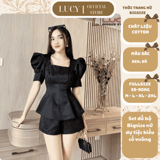  Set đồ bộ Bigsize nữ dự tiệc đi chơi sang chảnh kiểu cổ vuông chất liệu cotton mềm mịn 50-90kg - LUCY Bigsize  SET 049  