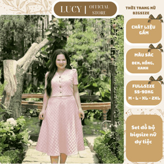  Set đồ bộ bigsize nữ dự tiệc đi chơi sang chảnh kiểu cổ tim chất liệu gấm nổi cao cấp 50-90kg - LUCY Bigsize  CT23-256  