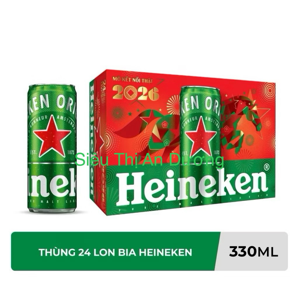 Thùng 24 lon bia Heineken 330ml bao bì tết 2026