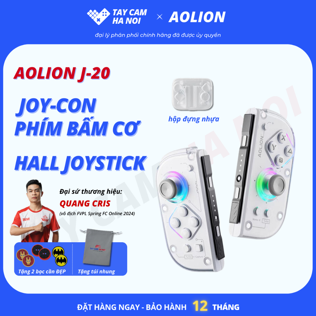 [BH 12 tháng] Aolion J20, tay cầm chơi game Joycon cho Switch, full phím bấm cơ, đèn LED RGB đẹp