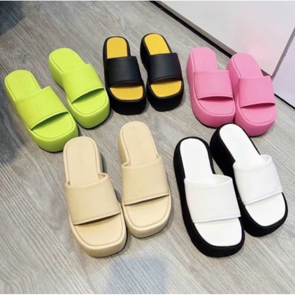 Dép nữ đế cao dép đế xuồng đế cao dép bánh mì 7cm bản ngang da mềm loại 1 - NP SHOES