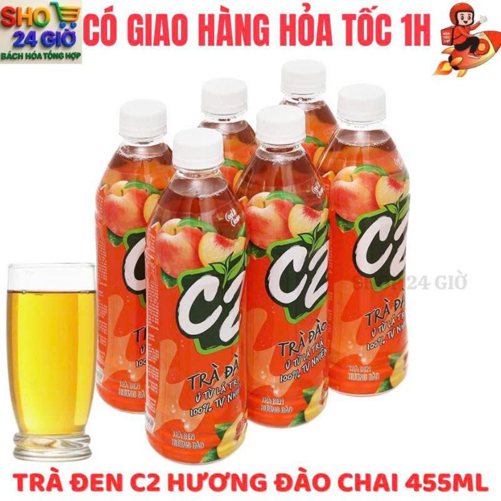 Trà Đen C2 Vị Đào 1 Lốc 6 Chai 455 Ml