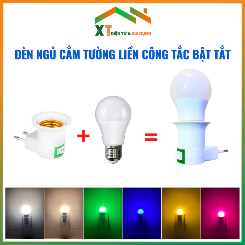 Bóng Đèn Ngủ Đui Xoáy E27 Có Công Tắc Bật Tắt 3W,Đèn Ngủ Cắm Ổ Điện Gắn Tường Trắng,Vàng,Xanh,Hồng