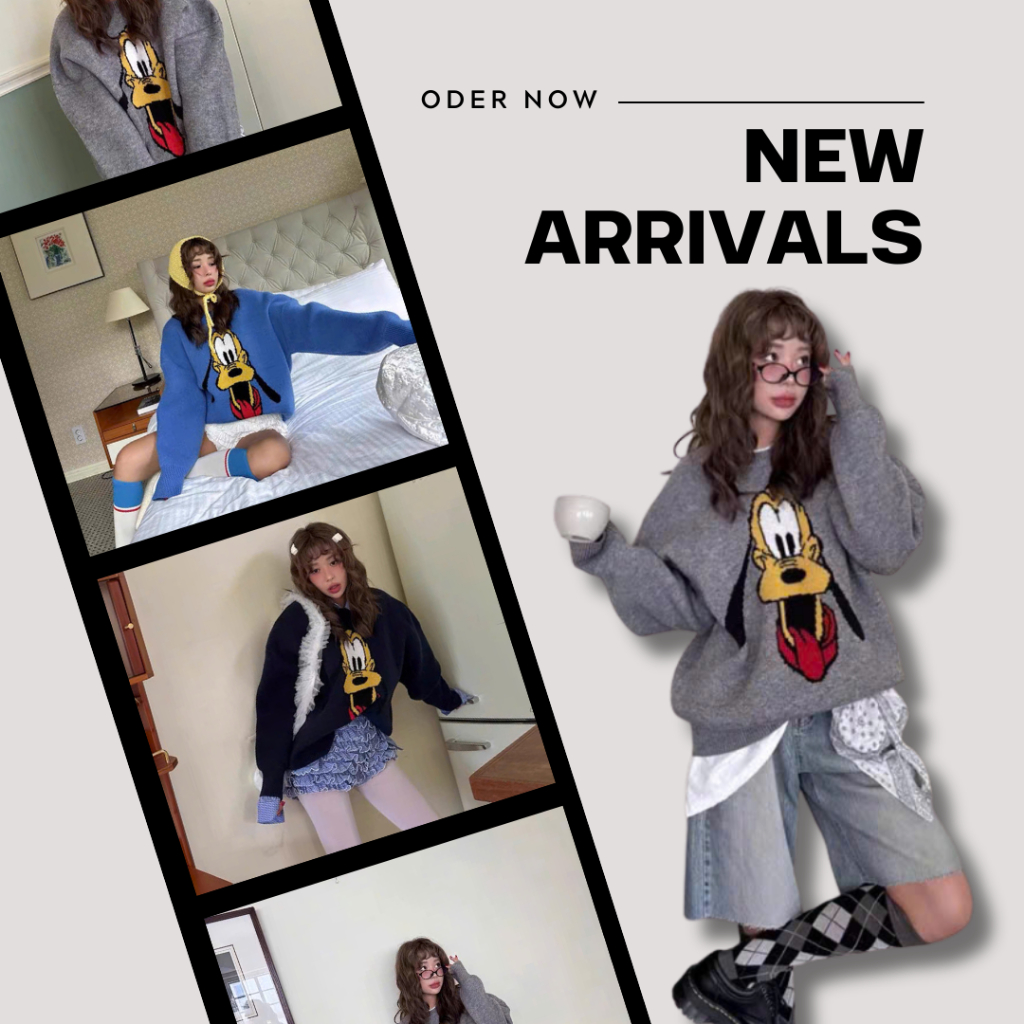 (Order) Áo Len Dáng Rộng Nữ  Họa Tiết Pluto Disney Dệt Kim Cao Cấp Phong Cách Streetwear Cá Tính