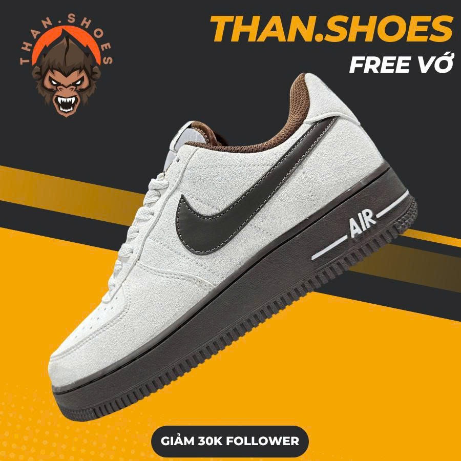 Giày Sneaker 𝓐𝓕1 Light Orewood Brown Cổ Thấp Xám Nâu - Than.Shoes