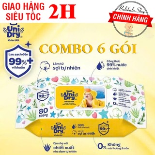 Combo 6 gói Khăn Ướt Unifresh 80 miếng - Babylove 80 miếng - Unidry cho bé sơ sinh