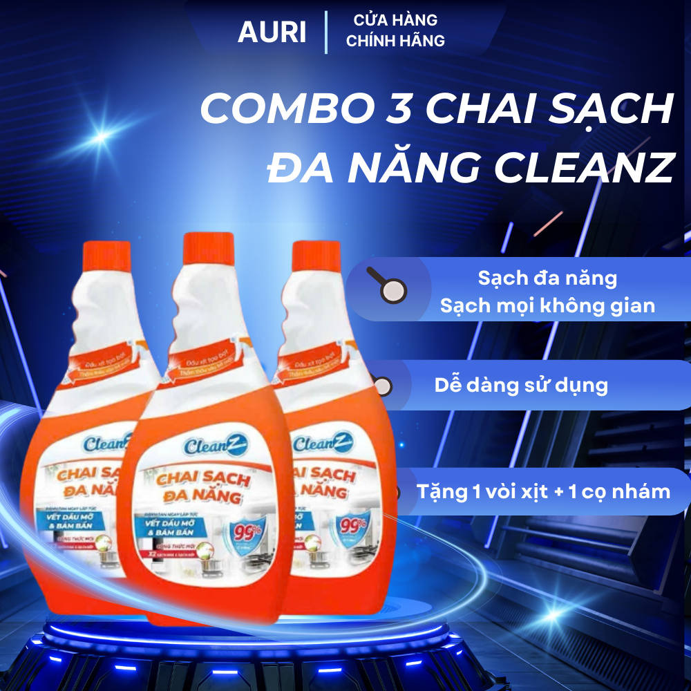 Combo 3 Chai Sạch Nhà Bếp Cleanz Làm Sạch Dầu Mỡ, Vết Ố Vàng, Thơm Mùi Chanh Dịu Nhẹ Dung Tích 450ml