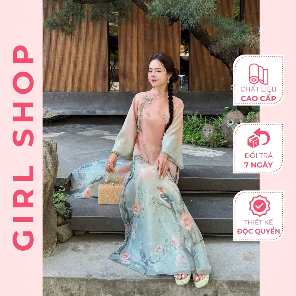 Áo Dài Dư Niên Thiết Kế Cao Cấp Dáng Suông 4 Tà Cổ Cao Sang Trọng Thanh Lịch GIRLSHOP