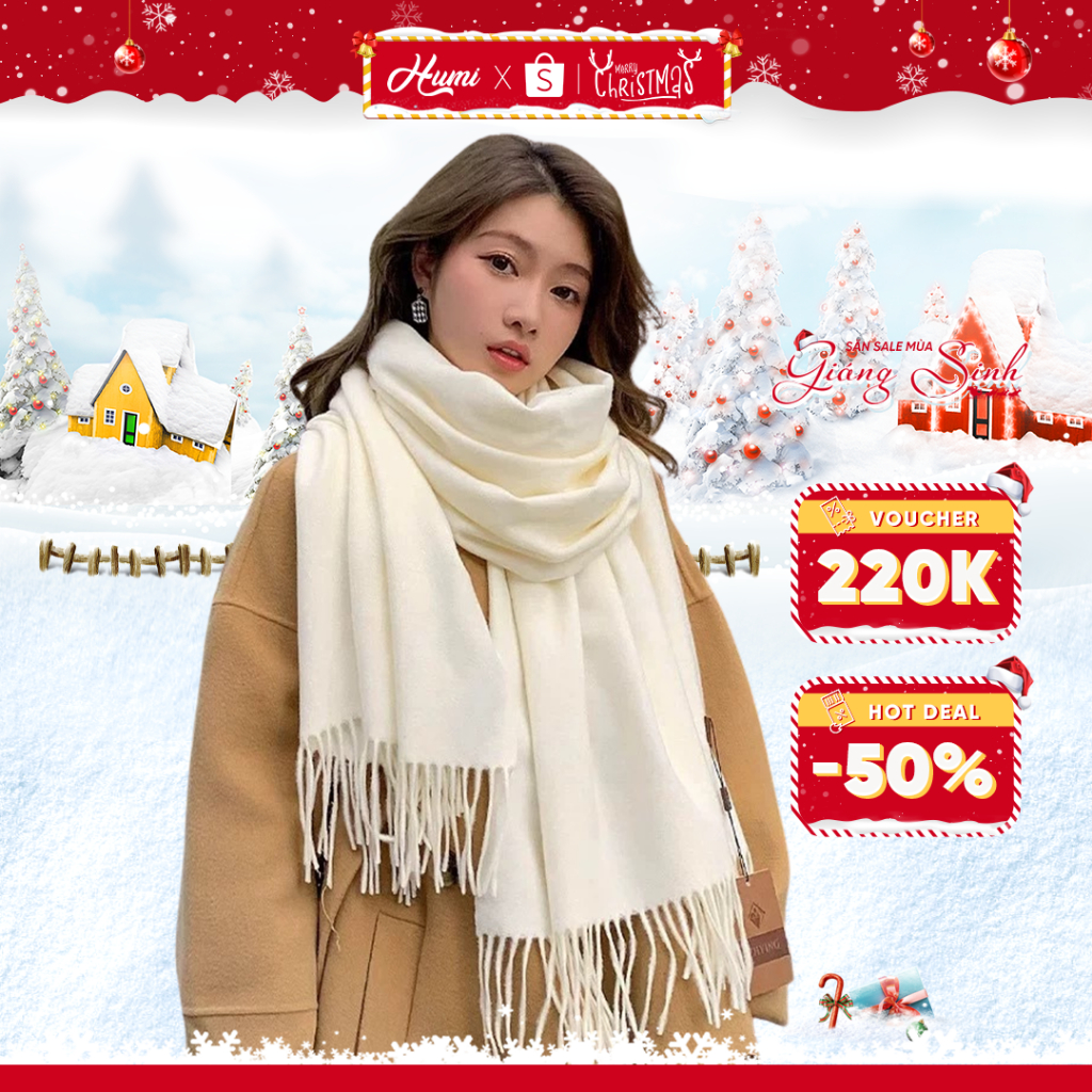 Khăn quàng cổ nữ HUMI quàng cổ mùa đông chất cashmere lông cừu cao cấp ấm áp mềm mịn an toàn cho da