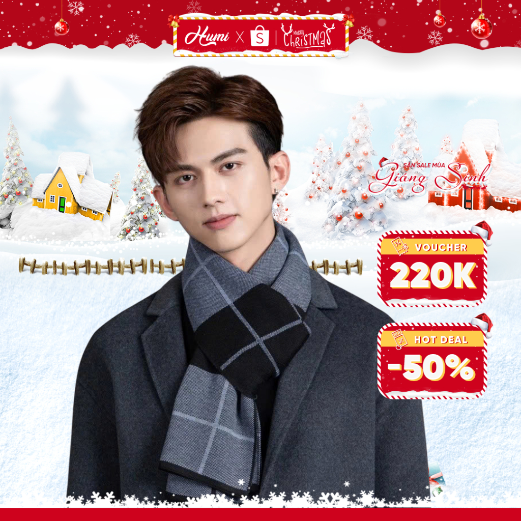 Khăn quàng cổ nam HUMI choàng cổ mùa đông cao cấp chất len Cashmere chống bai xù dày dặn ấm áp