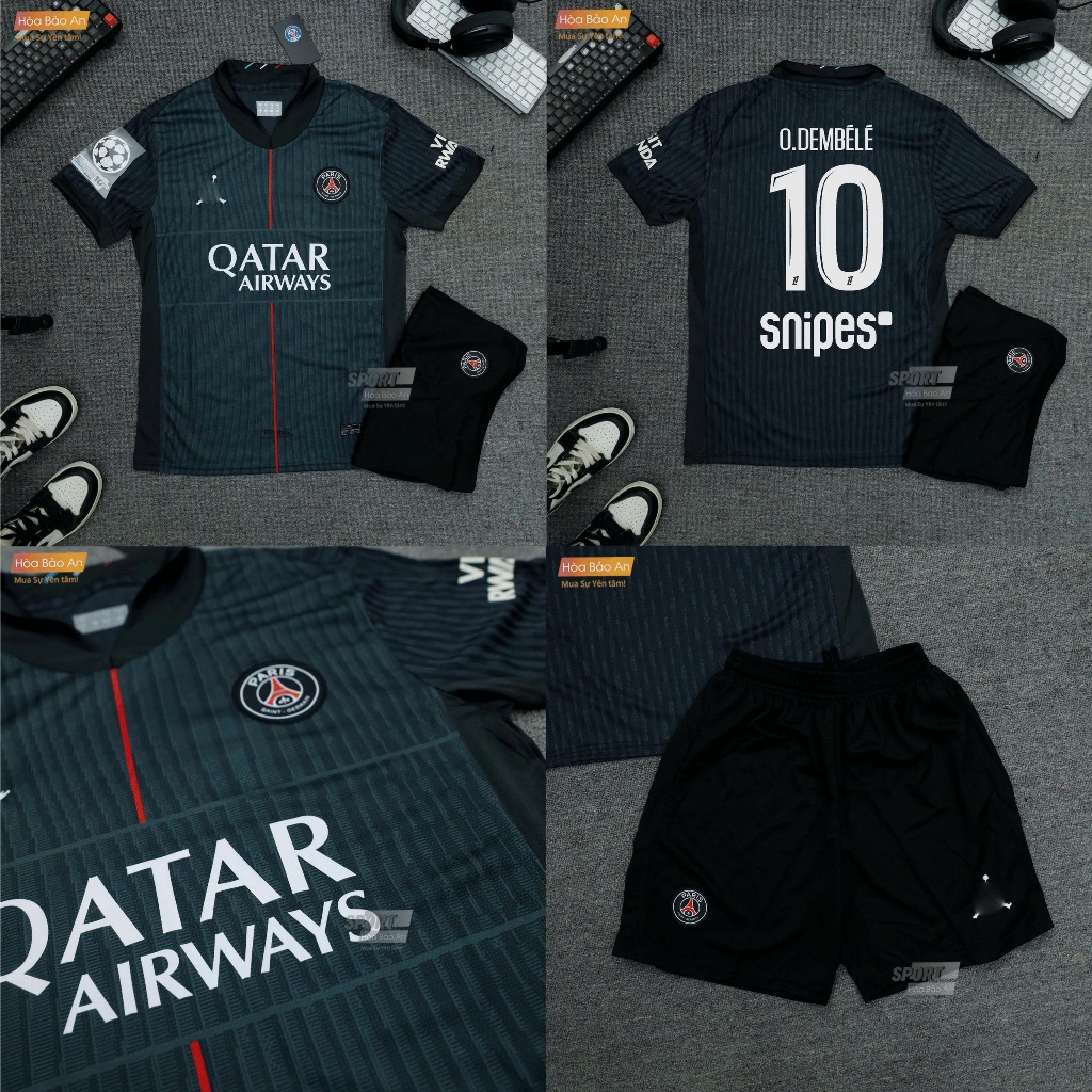 Áo Đá Banh PSG ngắn tay 2025/26 mẫu mới có in tên số O.Dembélé  #10 , HAKIMI #2,D.Doué #14,vitanha -