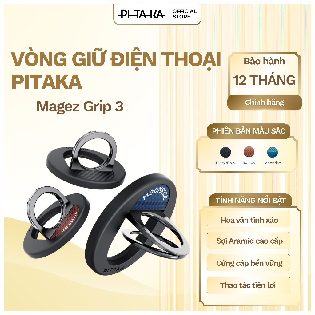 [MAGEZ GRIP 3] Vòng Giữ Điện Thoại PITAKA - Tương Thích MagSafe, Mỏng Nhẹ, Tháo Lắp Nhanh