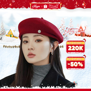 Mũ nồi nữ HUMI nón beret dạ cao cấp Hàn Quốc đội lệch kiểu dáng thanh lịch cổ điển có dây rút 