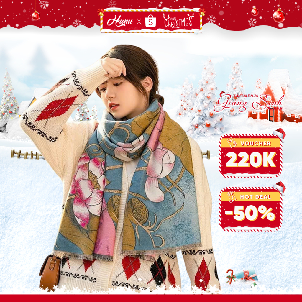 Khăn quàng cổ dạ Luxury HUMI choàng cổ mùa đông thiết kế sang trọng cao cấp phù hợp đi tiệc làm quà