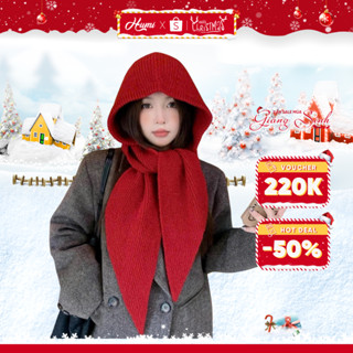  Mũ len liền khăn quàng cổ dễ thương HUMI giữ ấm mùa đông len dệt kim êm mềm phong cách Hàn Quốc 
