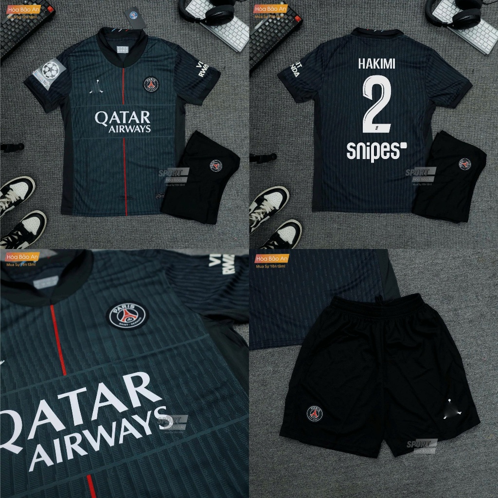 In tên số - Bộ Quần Áo Bóng Đá/ Áo Đá Banh CLB PSG 2025/2026- Mẫu Số 3 - Vải Polyester Gai Thái in H