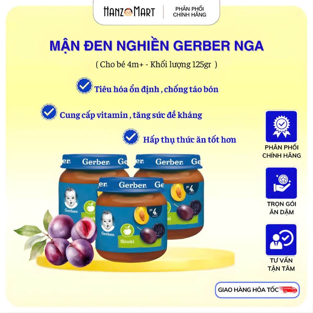 Mận đen nghiền Gerber Nga 125g cho bé