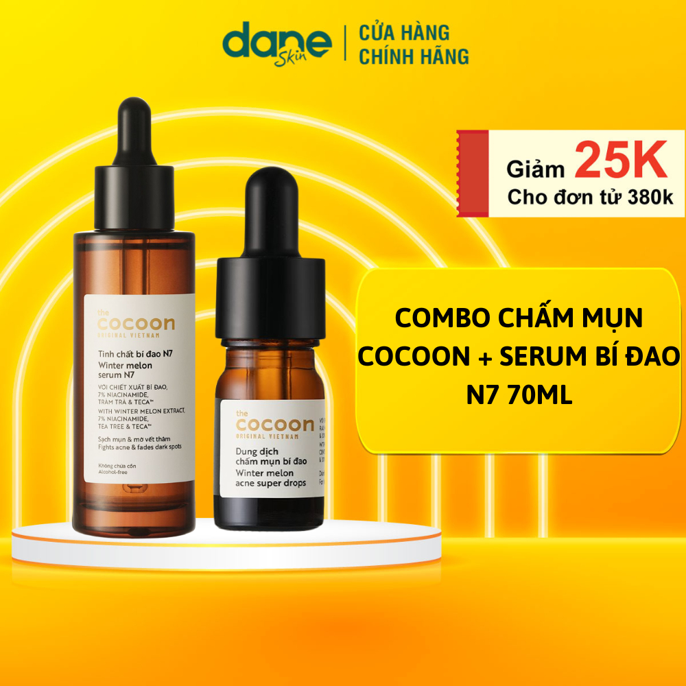 Combo Tinh chất bí đao Cocoon N7 7% Niacinamide 70ml + Dung dịch chấm mụn bí đao 5ml
