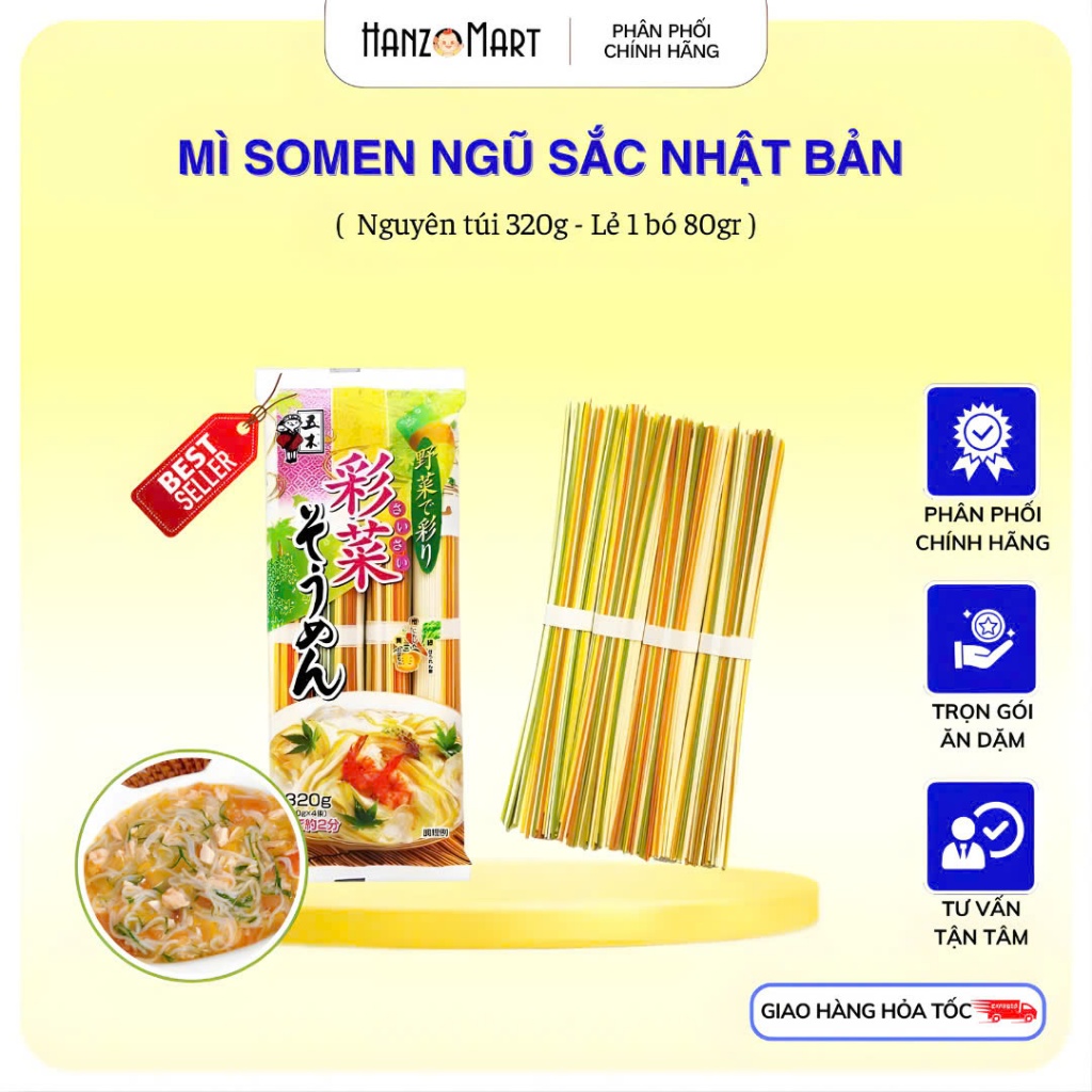 Mì somen ngũ sắc 320gr cho bé Nhật Bản