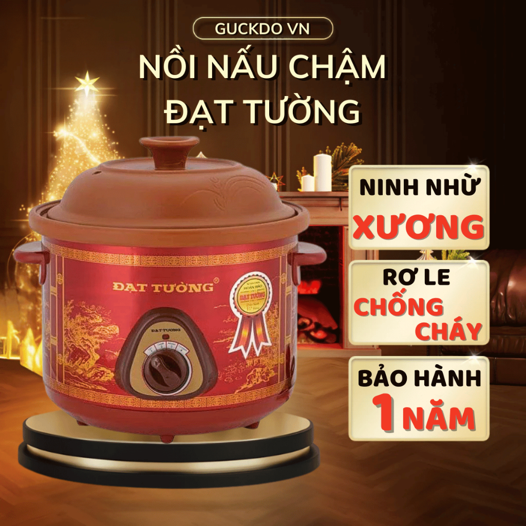 Nồi kho cá, nấu chậm Đạt Tường nồi kho hầm lòng gốm siêu nhừ công suất 300W tích hợp rơle chống cháy