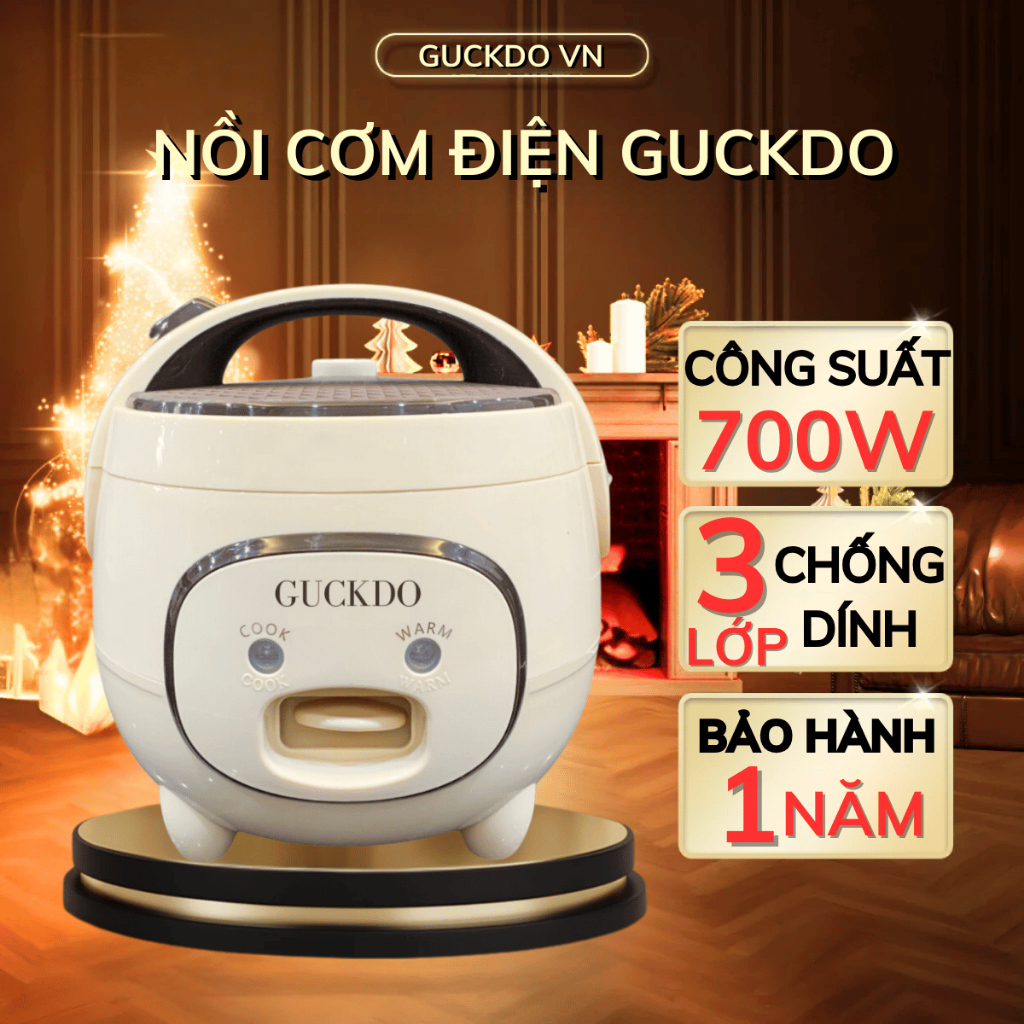 Nồi cơm điện mini Guckdo chính hãng nấu cơm nhanh 15' chuẩn vị cơm mẹ nấu, lòng nồi chống dính 3 lớp