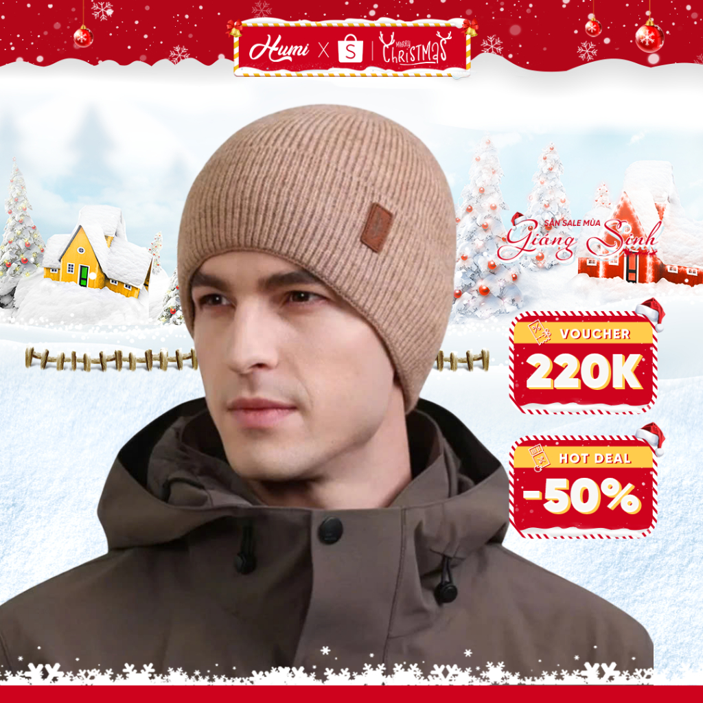 Mũ len nam HUMI giữ ấm thời trang thu đông chất liệu len hai lớp mềm mại giữ nhiệt màu sắc đơn sắc