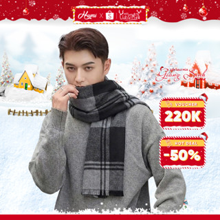 Khăn quàng cổ nam HUMI choàng cổ cao cấp chất len Cashmere giữ ấm mùa đông lịch lãm sang trọng