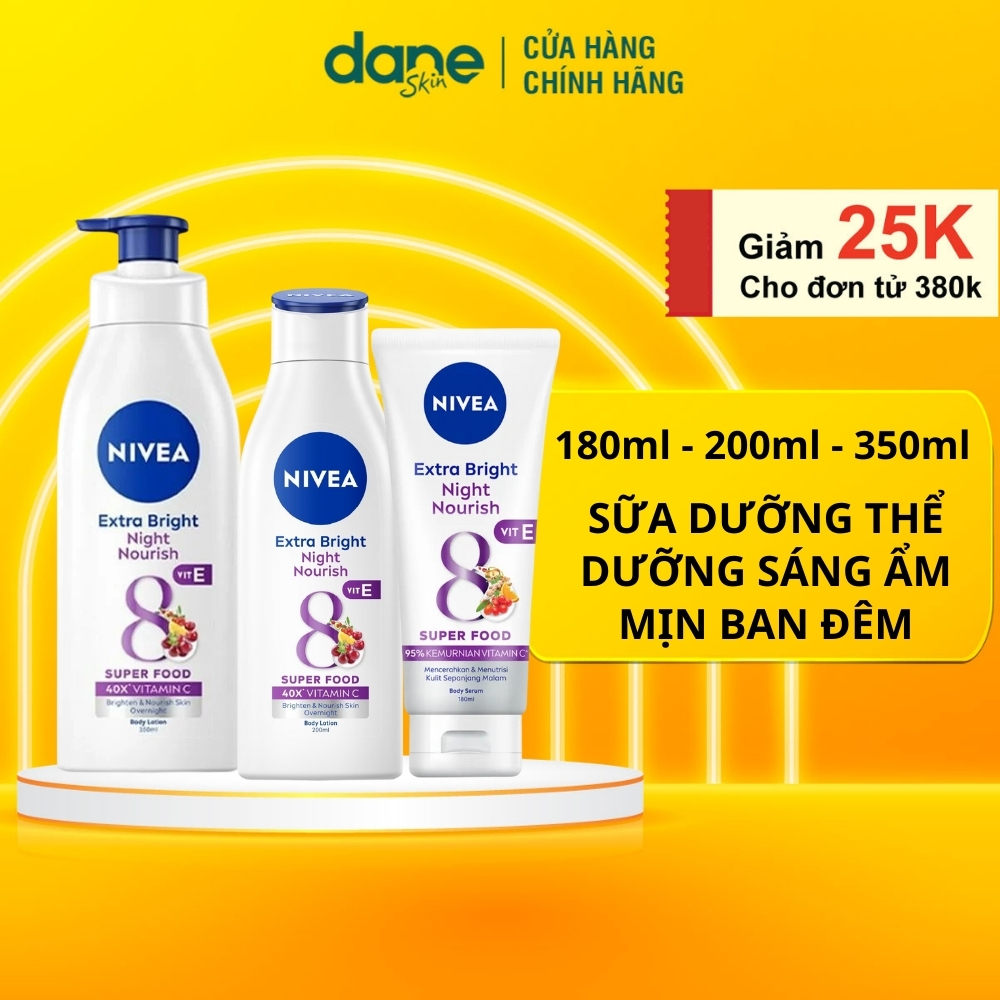 Sữa Dưỡng Thể Trắng Da NIVEA - Sáng Da Ban Đêm từ 8 Super Foods 180ml / 200ml / 350ml