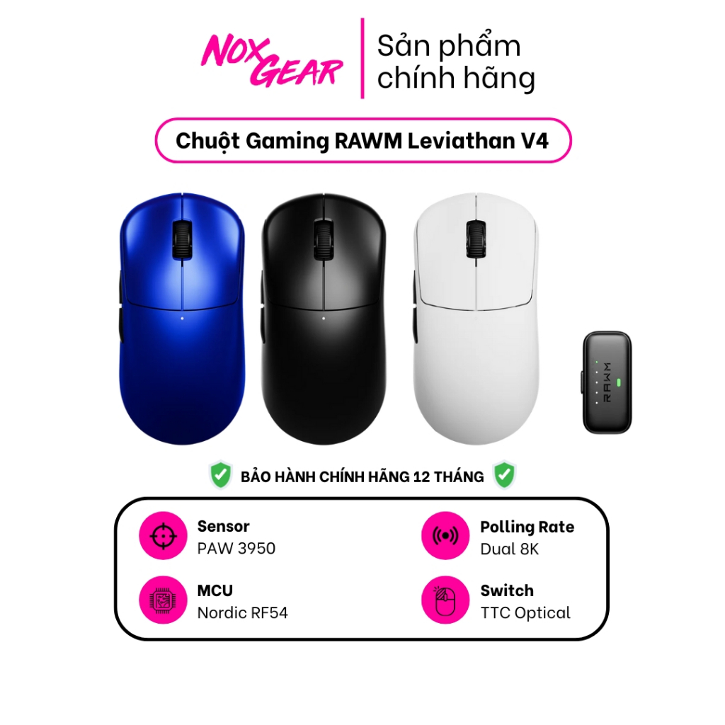 RAWM Leviathan V4 - Chuột Gaming Wireless - PAW 3950 - 8K Polling Rate - Bảo Hành Chính Hãng 12 Thán