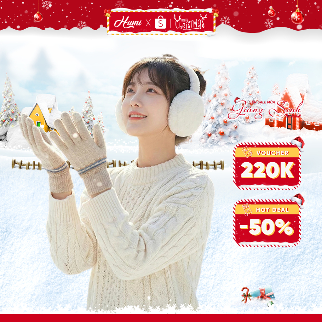 Găng tay mùa đông HUMI bao tay nữ giữ ấm thiết kế cute chất len dày dặn co giãn cảm ứng màn hình