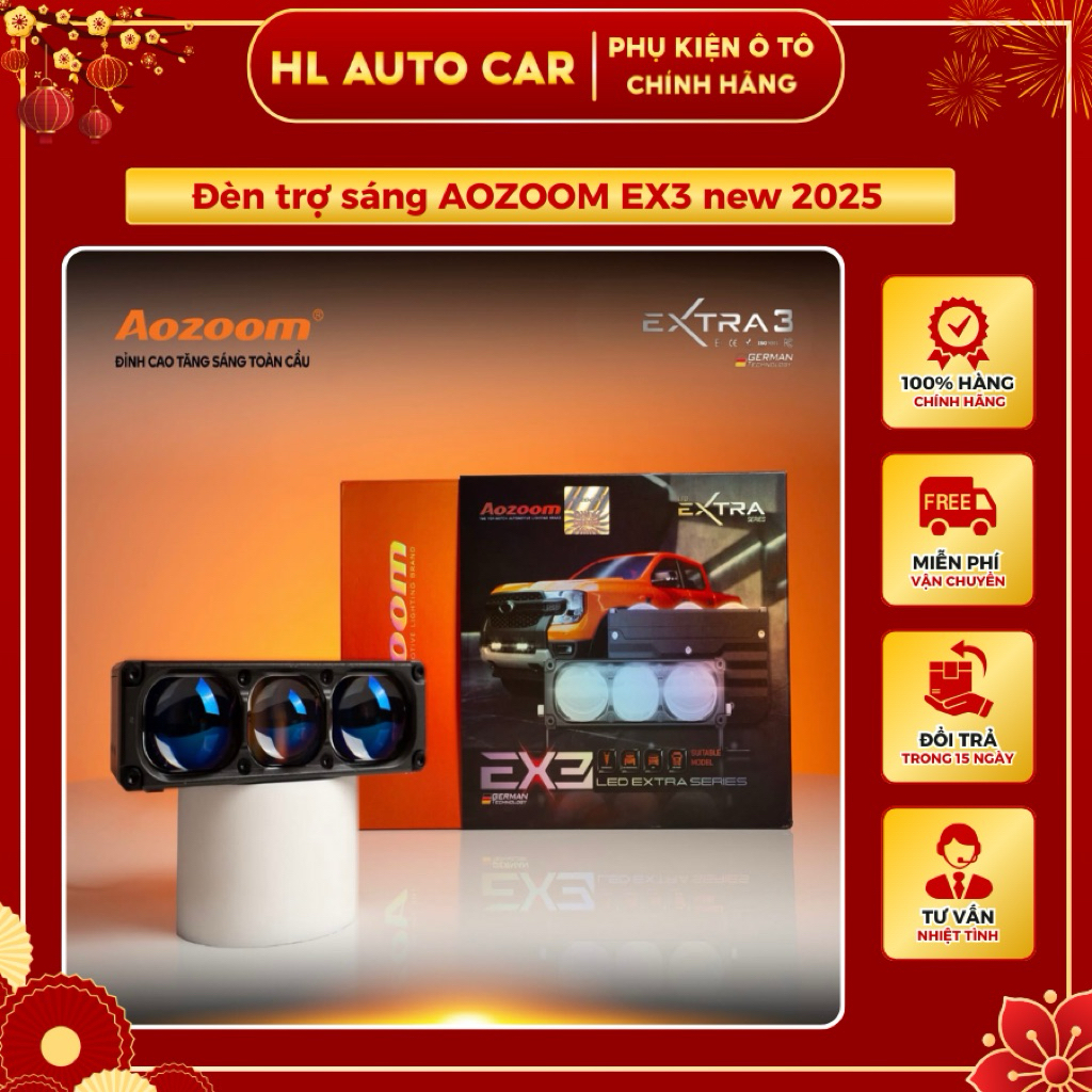 Đèn trợ sáng bi led AOZOOM EX3 New 2025 nhiệt màu 3000k và 5000k, 3 mắt led siêu sáng, công suất 95W