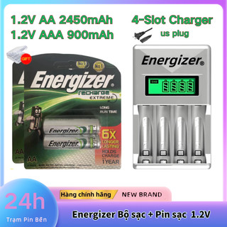 Vi 2 Viên Energizer Pin Sạc 1.2V Nimh  Pin AA2450mAh /AAA900mAh 2A/3A Bộ Sạc 4 khe chính hãng[Giao hàng nhanh]