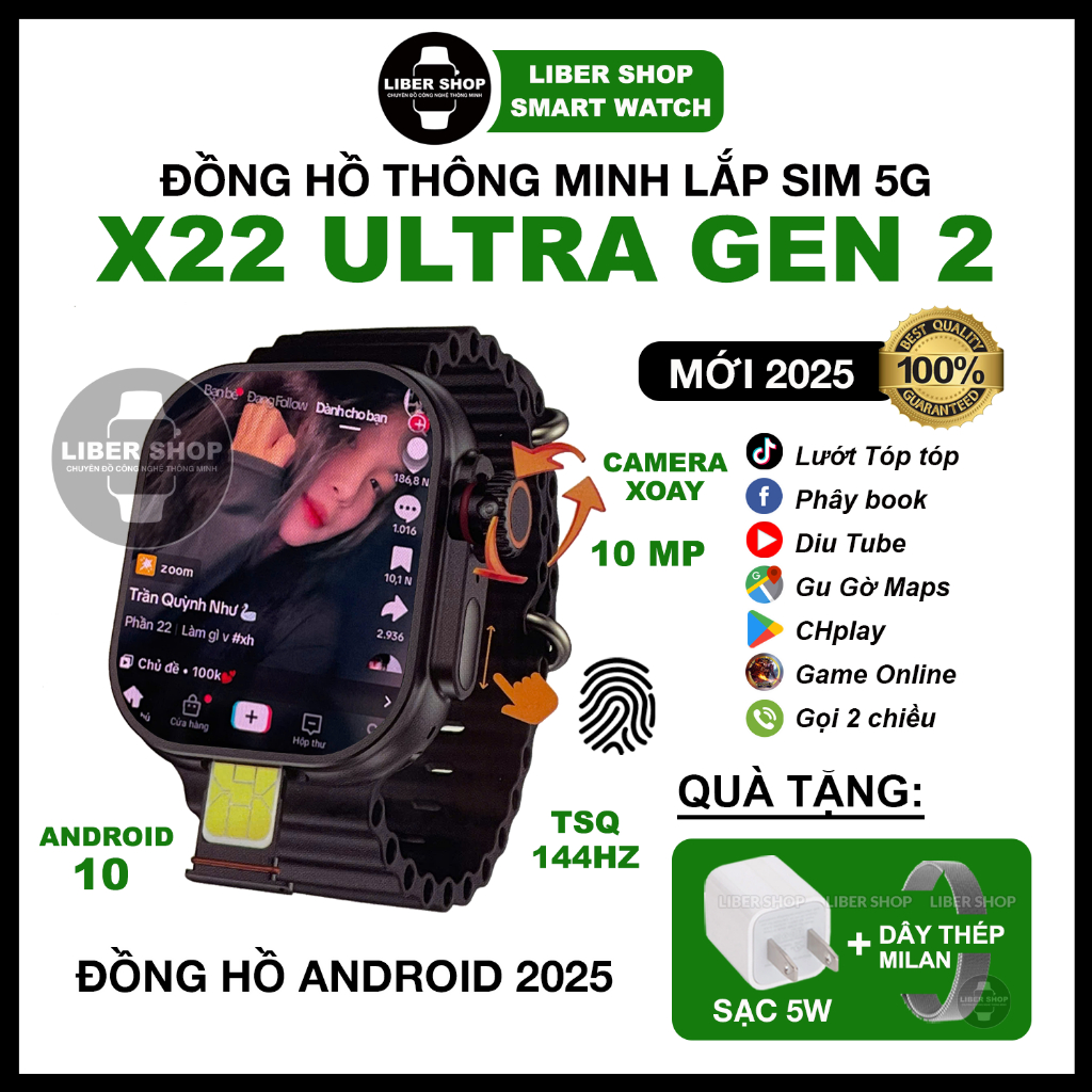 Đồng Hồ X22 Ultra Gen2 - Nâng Cấp X21 Ultra 144Hz Lắp Sim 5G, Wifi, 10MP, Lướt MXH, Tải App CHplay, 