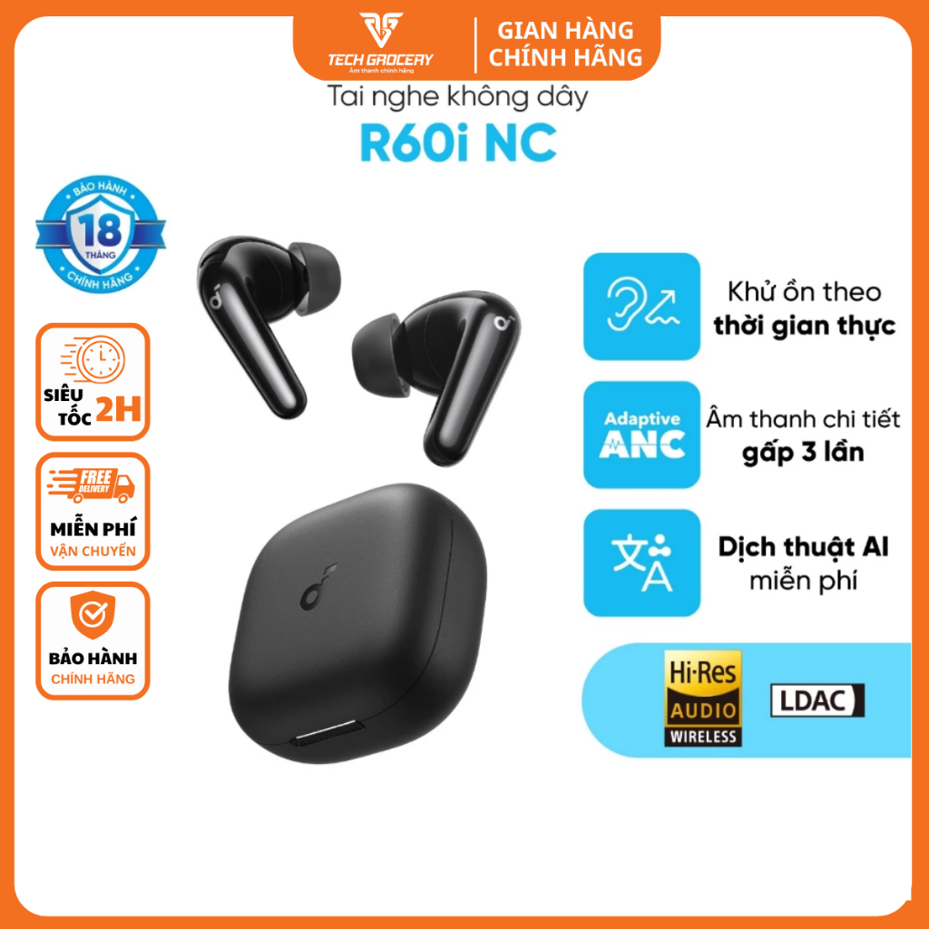 Tai nghe bluetooth ANC Soundcore R60i NC | Hires Audio | Chống ồn đến 52dB | Pin 50h | Bảo Hành Chính Hãng 18 Tháng