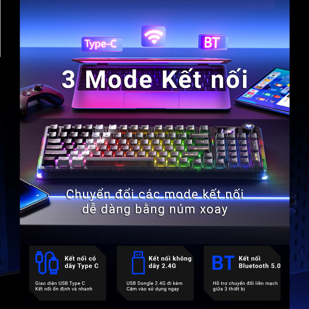 Bàn phím cơ AULA F98 Pro V3 - 3 Mode kết nối - Pin nâng cấp 10,000 mAh - Núm xoay + màn TF - BH 12T | BigBuy360 - bigbuy360.vn
