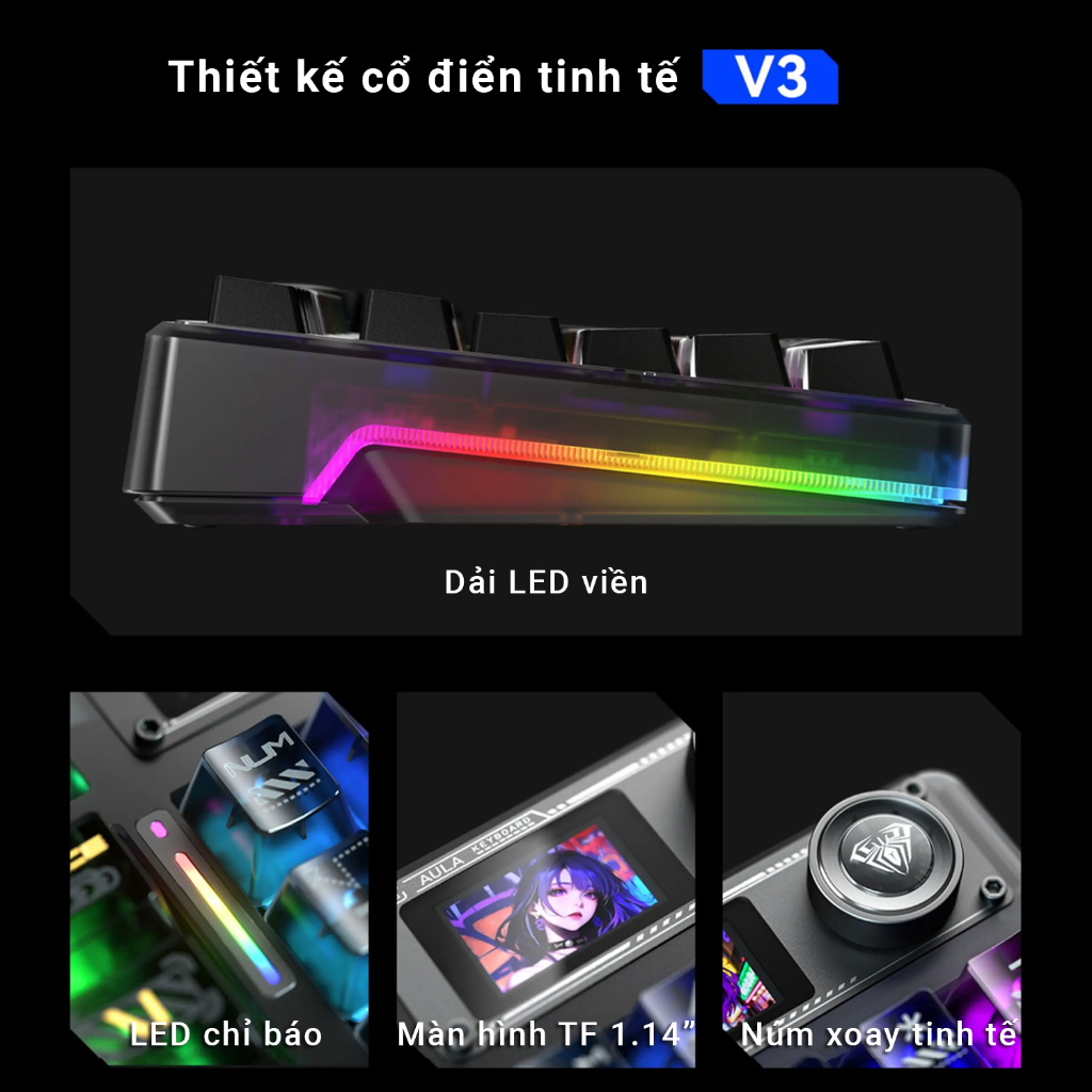 Bàn phím cơ AULA F98 Pro V3 - 3 Mode kết nối - Pin nâng cấp 10,000 mAh - Núm xoay + màn TF - BH 12T | BigBuy360 - bigbuy360.vn