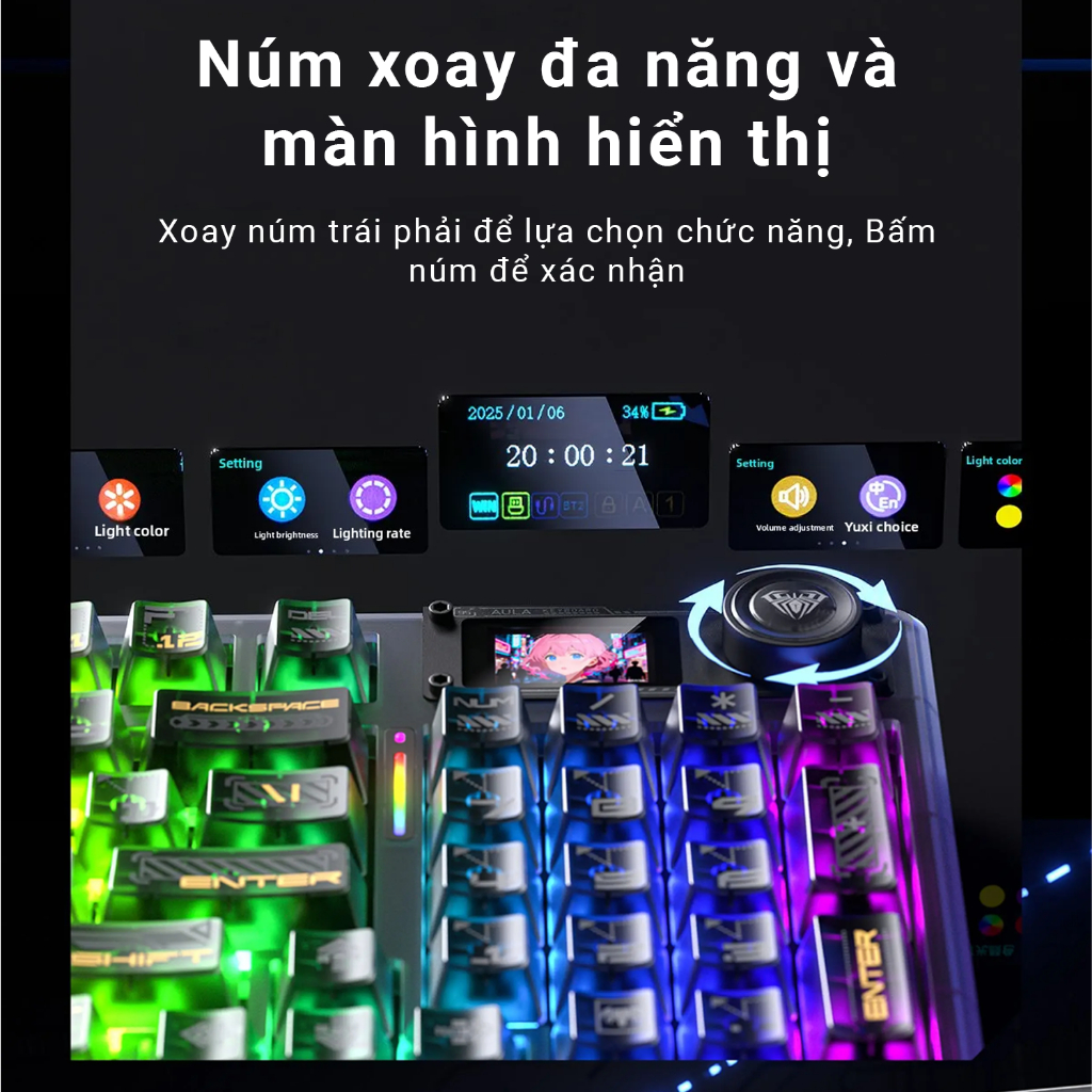 Bàn phím cơ AULA F98 Pro V3 - 3 Mode kết nối - Pin nâng cấp 10,000 mAh - Núm xoay + màn TF - BH 12T | BigBuy360 - bigbuy360.vn