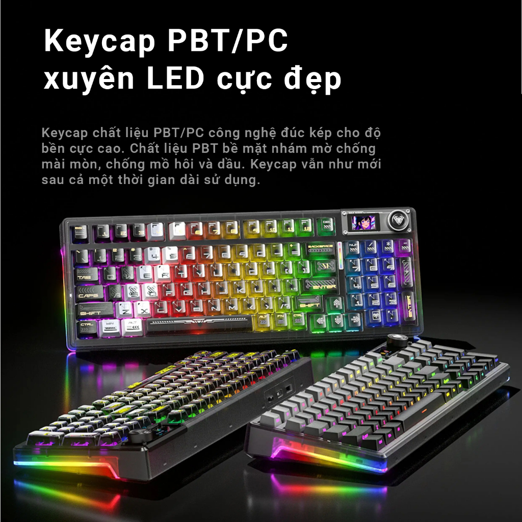 Bàn phím cơ AULA F98 Pro V3 - 3 Mode kết nối - Pin nâng cấp 10,000 mAh - Núm xoay + màn TF - BH 12T | BigBuy360 - bigbuy360.vn
