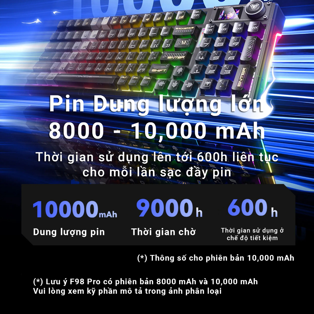 Bàn phím cơ AULA F98 Pro V3 - 3 Mode kết nối - Pin nâng cấp 10,000 mAh - Núm xoay + màn TF - BH 12T | BigBuy360 - bigbuy360.vn