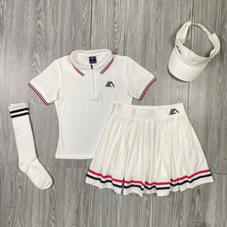  Bộ Váy Xếp Ly Kèm Áo Croptop Cổ Trụ Viền Màu MILAVY Vải Thun Lạnh Chơi Pickleball Cầu Lông Tennis Golf - BML18 