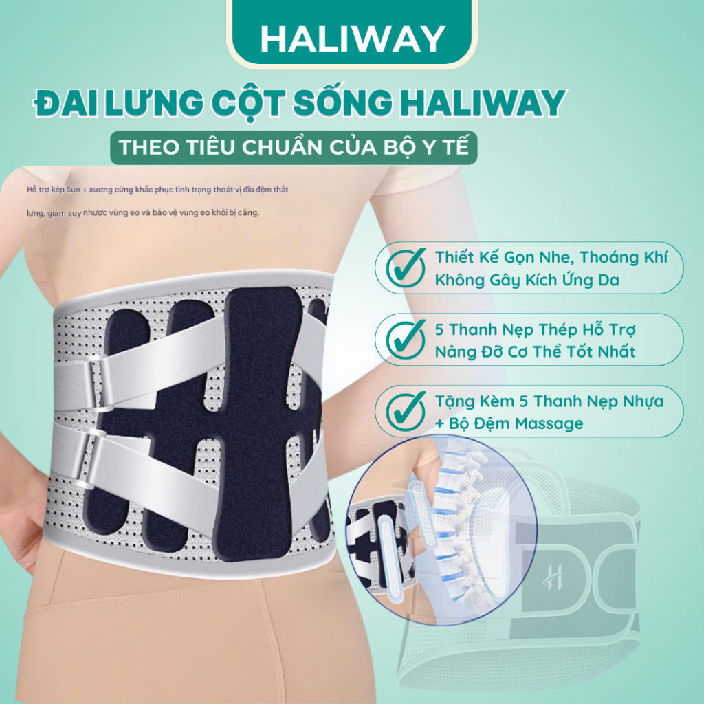 Đai Lưng Cột Sống HALIWAY Hỗ Trợ Điều Trị Thoái Hóa Cột Sống Thoát Vị Đĩa Đệm Đau Thần Kinh Tọa ĐTV4