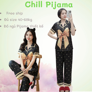 [Chill Pijama] Bộ Đồ Mặc Nhà Pijama Quần Dài Áo Dài Lụa Cát In Họa Tiết Xinh Đủ Size 40kg-68kg