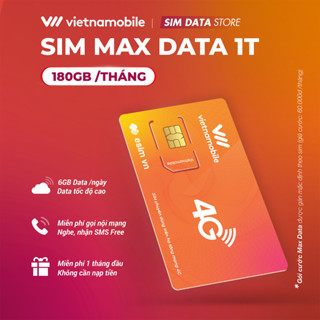 Sim Data 4G Vietnamobile 6GB/Ngày (180GB/Tháng) + Miễn Phí Gọi Nội Mạng. Trọn Gói 1 Tháng Không Cần Nạp Tiền. Chính Hãng