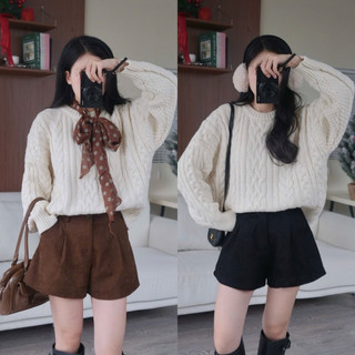 Quần short nhung tăm cạp cao lưng chun Nữ the.sweaterweather TSW