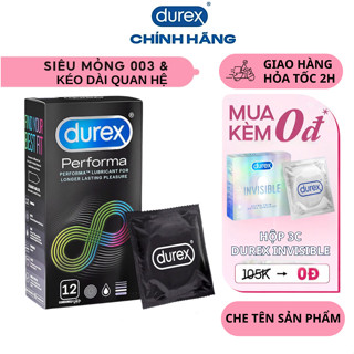  Hộp 12 Bao Cao Su DUREX PERFORMA Kéo Dài Thời Gian Quan Hệ Hàng Chính Hãng 
